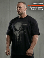 Футболка оверсайз хлопковая черная LEGENDA Череп темно-серый