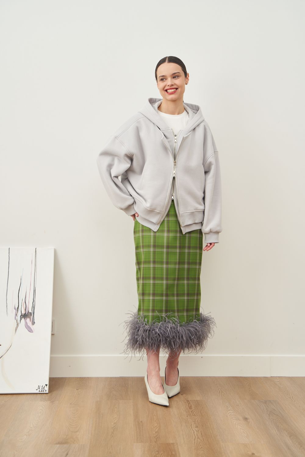 ЮБКА С ПЕРЬЯМИ ЯРКО-ЗЕЛЕНЫЙ|ШОКОЛАД|СЕРЫЙ