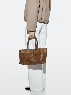 Massimo Dutti Плетеная сумка-тоут среднего размера, светло-коричневый