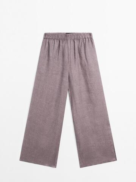 Massimo Dutti Льняные струящиеся брюки прямого кроя, фиолетовый