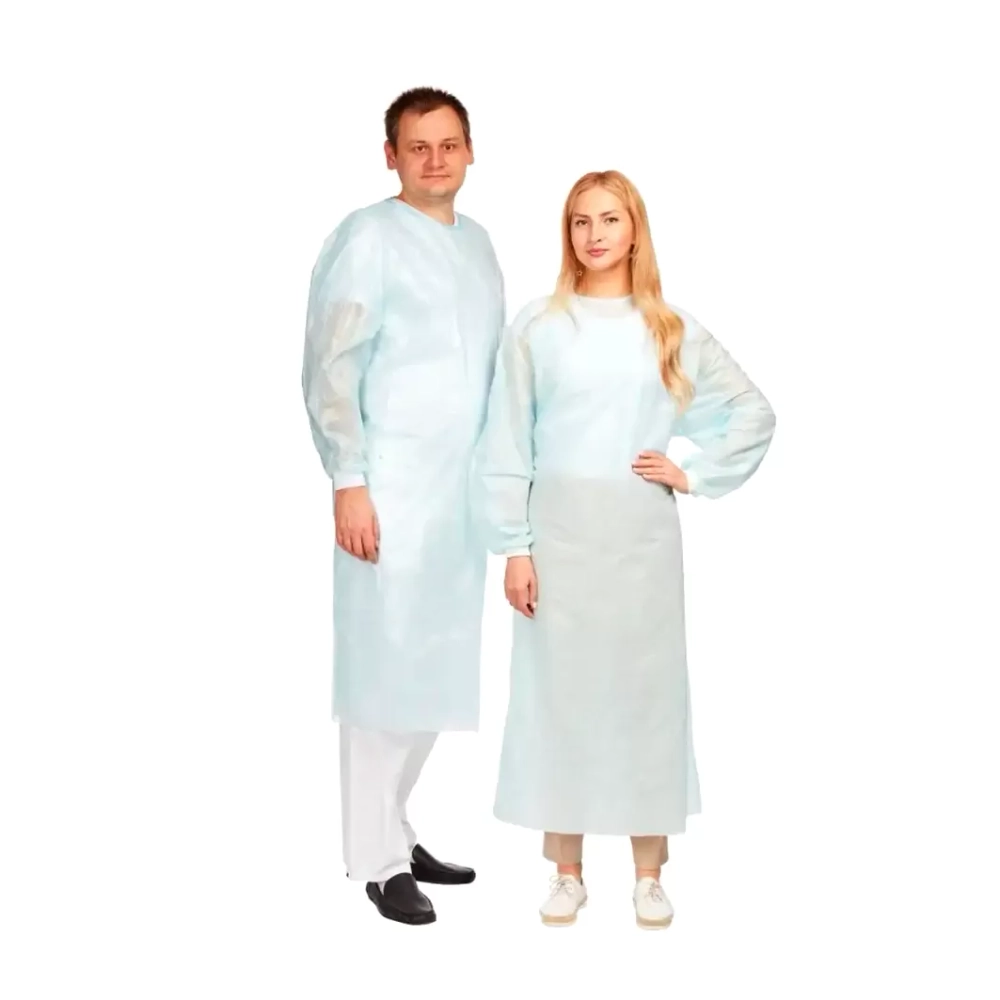 Халат хирургический стерильный 140 см размер 52-54 Евростандарт ворот Велькро рукав манжета