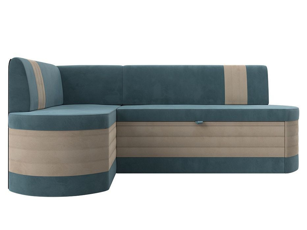 Диван кухонный угловой Токио левый угол, Бирюзовый\Бежевый, Велюр, 106545L