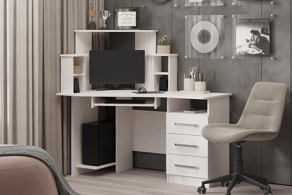 "Каспер" стол компьютерный ясень белый