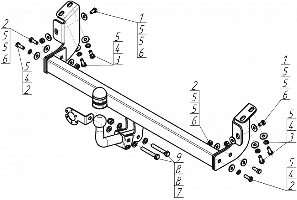 Фаркоп Motodor для Daihatsu Atrai Wagon 4WD, Hijet 2007-2022 гг (оцинк. Шар)(паспорт и сертификат в комплекте)(без электрики) 94301-A