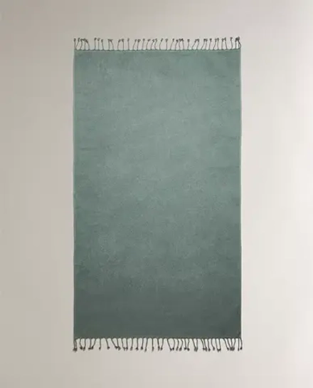 ZARA HOME ПЛЯЖНОЕ ПОЛОТЕНЦЕ ИЗ ХЛОПКА С БАХРОМОЙ, СИНИЙ