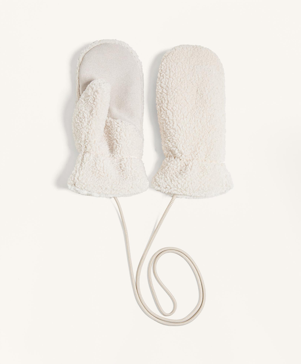 Oysho Варежки из искусственной овчины на шнурке, экрю