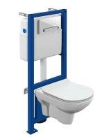 Унитаз подвесной Cersanit CITY CO DPL EO slim c инсталляцией LINK PRO/кнопка ESTETICA белая-хром, с крышкой микролифт, безободковый