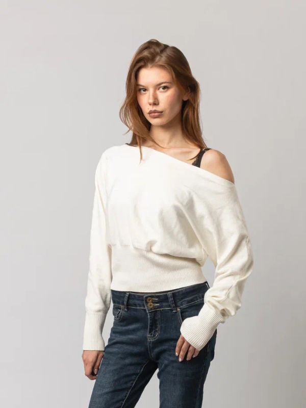 Свитер One-Shoulder Knit белый - фото 5