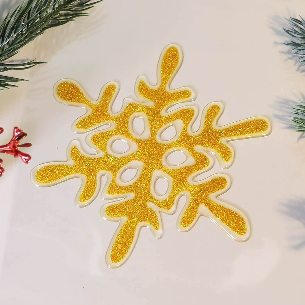 Наклейка новогодняя "Снежинка из сказки" 15*20см, золото