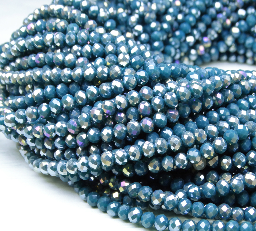 БН020ДС23 Хрустальные бусины "рондель", цвет: морская волна AB непрозр, 2х3 мм, кол-во: 95-100 шт.