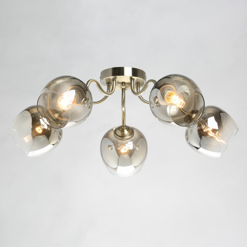 Люстра потолочная De City "Альфа", E27, мощность 300Вт, площадь освещения 15м², латунь/дымчатое стекло