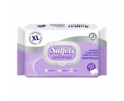 полотенца влажные SALFETI Universal XL 25х18см с клапаном 60шт