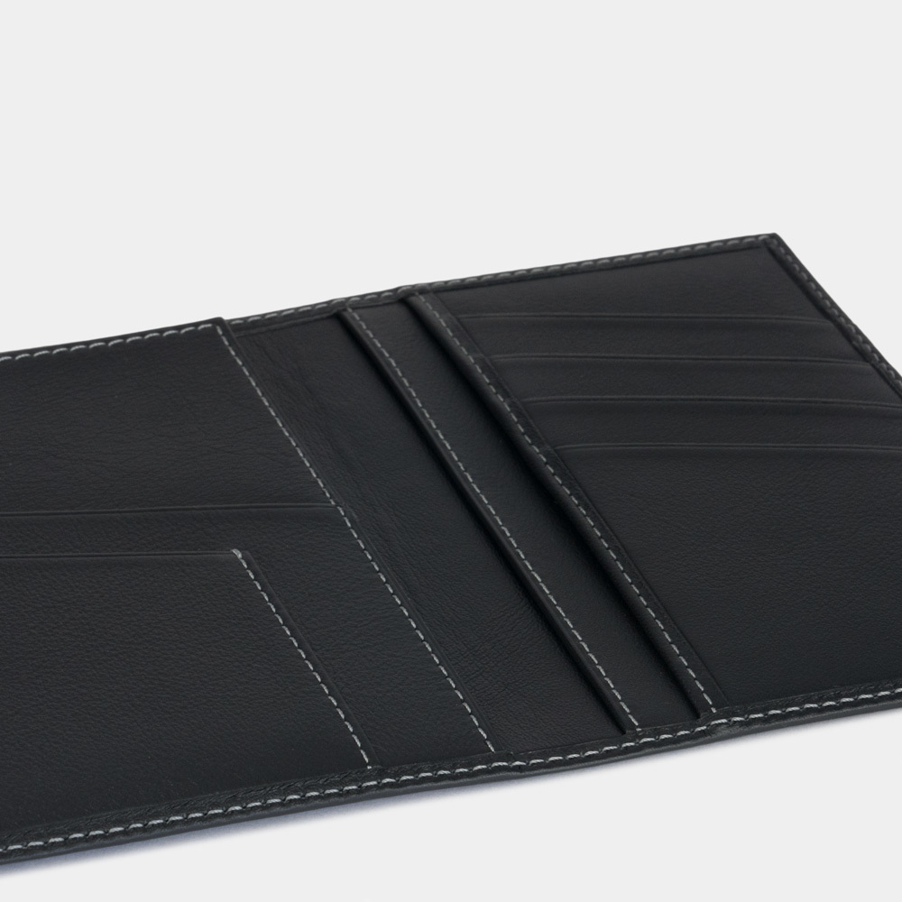 Кожаная обложка для паспорта и автодокументов, теленок черного цвета