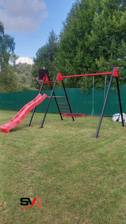 Монтаж уличных качелей Sv Sport с горкой