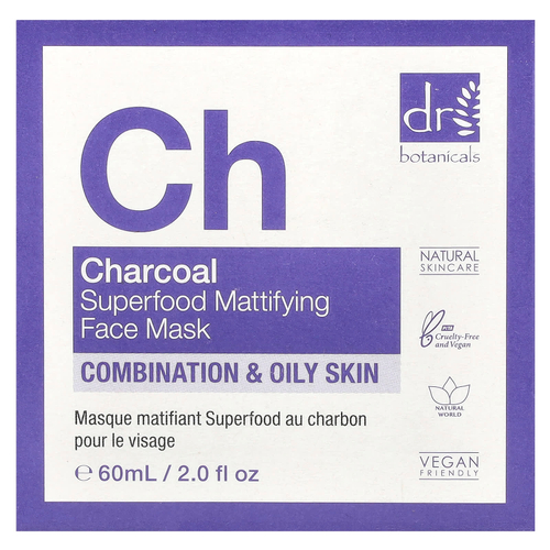 Dr. Botanicals, Матирующая маска для лица с углем, для комбинированной и жирной кожи, 60 мл (2 жидк. Унции)