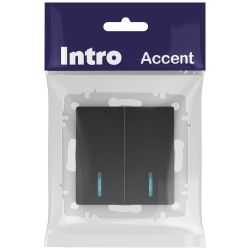 Выключатель Intro Accent 6-105-05 двойной с подсветкой, 10А-250В, IP20, СУ, AL/CU, антрацит | Intro