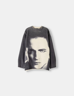 BERSHKA СВИТЕР С ПРИНТОМ "СУМЕРКИ", СЕРЫЙ