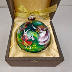 Шар новогодний с круговой росписью Палех "Алиса в стране чудес-4" в футляре