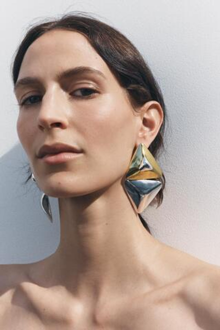 ZARA АСИММЕТРИЧНЫЕ СЕРЬГИ ГЕОМЕТРИЧЕСКОЙ ФОРМЫ, ЗОЛОТОЙ/СЕРЕБРЯНЫЙ