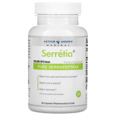 Для пищеварительной системы Arthur Andrew Medical, Serretia, чистая серрапептаза, 125 000 SPU, 90 капсул