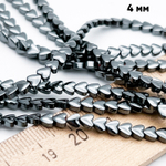 Гематит Сердце бусины (имитация), цвет черный, размер около 3,8 мм, цена за отрезок 19 см (1/2 нити)