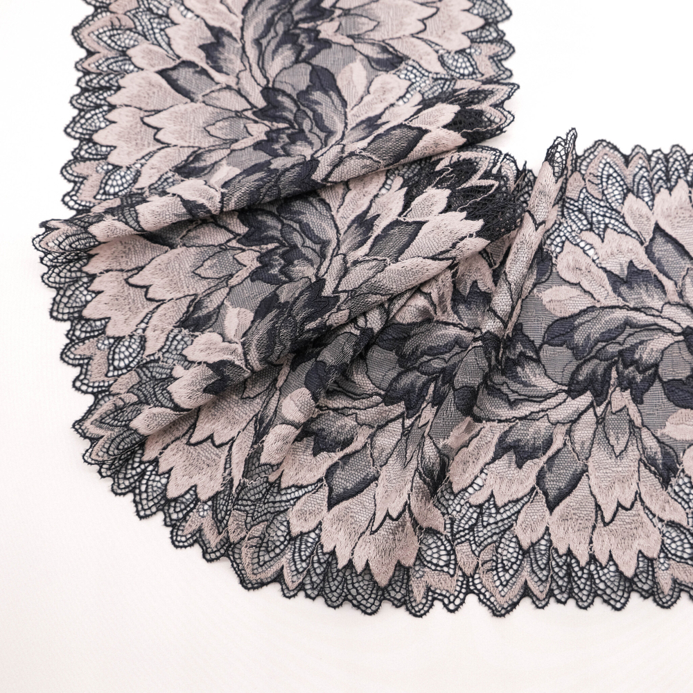 Кружево эластичное ПУДРА/СЕРЫЙ, 19см, Китай