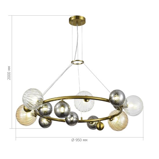SL1515.303.12 Светильник подвесной ST-Luce Латунь/Янтарный,Дымчатый,Прозрачный G9 12*5W 4000K SPHERE