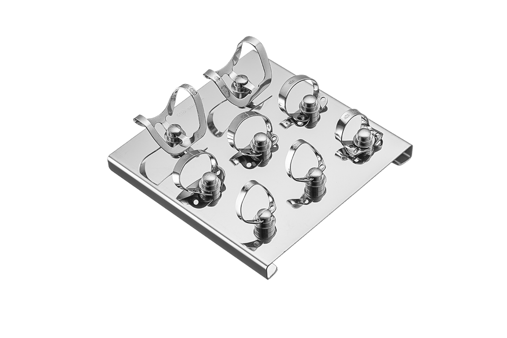 Набор коффердам (раббердам) Brinker Plus Set: подставка для 8 кламп коффердам (раббердам), с клампами Бринкера KSK (Dentech Corporation, Япония) купить на kofferdam.pro
