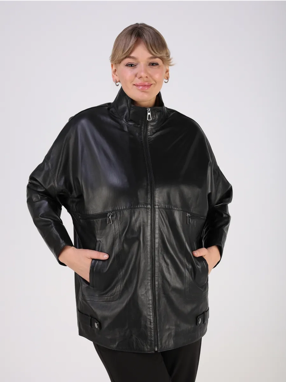Кожаная куртка демисезонная натуральная оверсайз