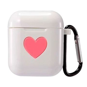 Чехол для наушников AirPods силиконовый глянцевый с сердечком Белый