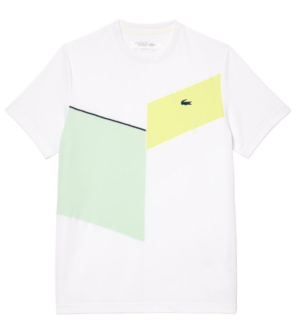 Мужская теннисная футболка Lacoste Regular Fit Seamless Tennis T-Shirt - white/flashy yellow/green/navy blue