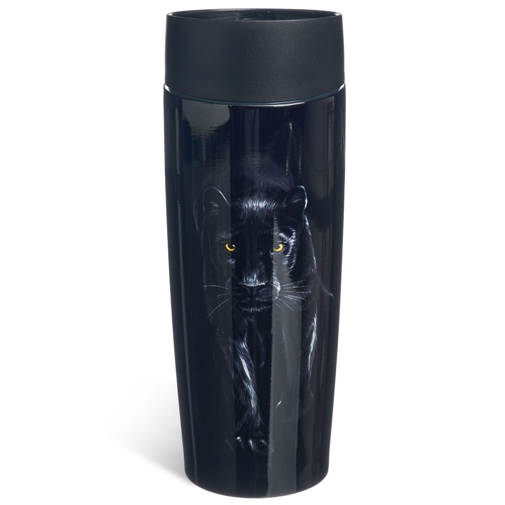 ТЕРМОКРУЖКА AGNESS "ЧЕРНАЯ ПАНТЕРА" С КНОПКОЙ-СТОППЕРОМ , 360МЛ КОЛБА НЕРЖ.СТАЛЬ 18/10