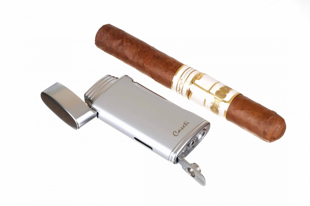 Зажигалка Caseti сигарная турбо (двойное пламя), серебристая CA583-3