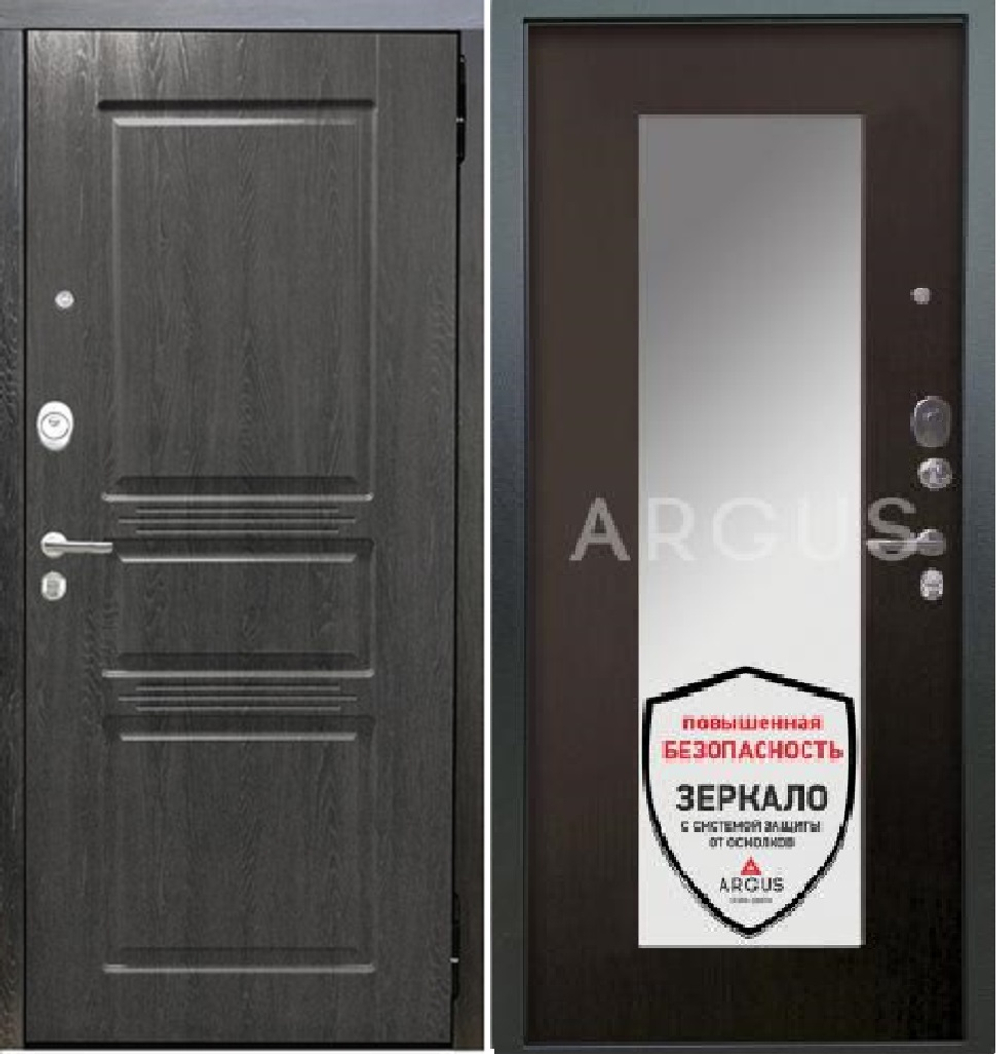 Входная сейф-дверь с зеркалом Аргус Люкс 3К 2П Сабина Дуб филадельфия графит /  Милли венге