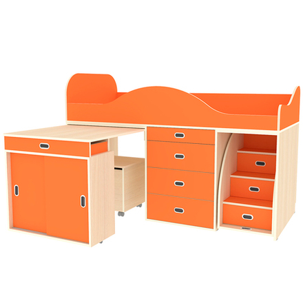 Кровать-чердак КарИВи Малыш Люкс  Дуб Молочный Оранжевый
