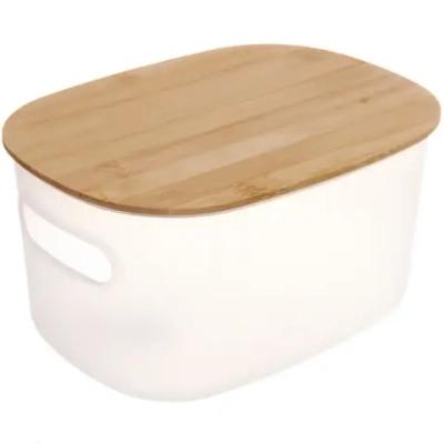 Контейнер для хранения с бамбуковой крышкой «БРАМИНГЕМ», цвет белый, 23*17*12.5см