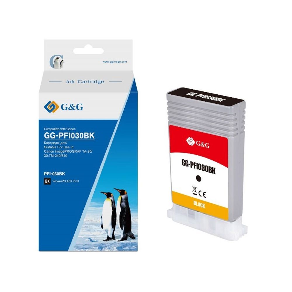 Картридж G&amp;G, аналог Canon PFI030BK (3489C001) для imagePROGRAF TA-20/TA-30/TM-240/TM-340 черный 55ml