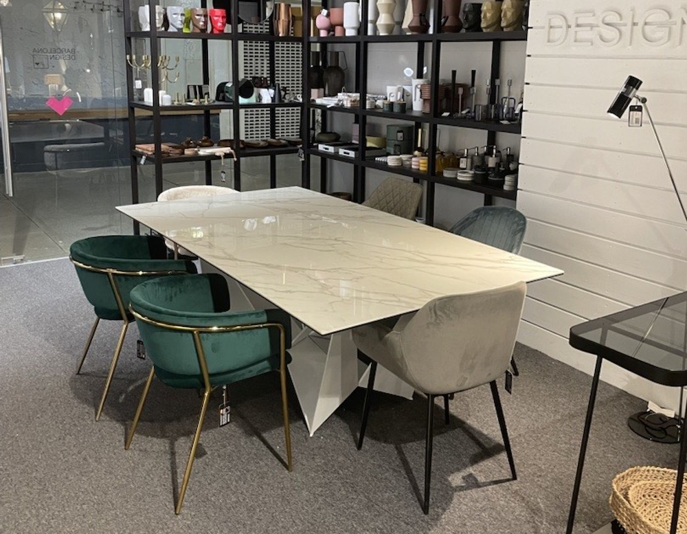 Стол обеденный керамический CT2061-RE-MARMOL /1053 белые ножки 220 x 120 x 75