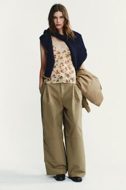 ZARA БРЮКИ КАРГО С ЗАЩИПАМИ, СВЕТЛЫЙ ХАКИ