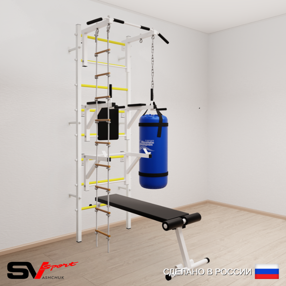 Шведская стенка Sv Sport усиленная 6921 (Турник стандарт/Брусья/Стойка/Скамья/Лестница/Цепь/Мешок 15кг)
