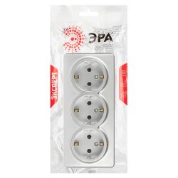 Розетка ЭРА Эксперт 11-2208-03 тройная с заземлением 3х2P+E Schuko IP20 16A-250В ОУ алюминий | Эра Эксперт