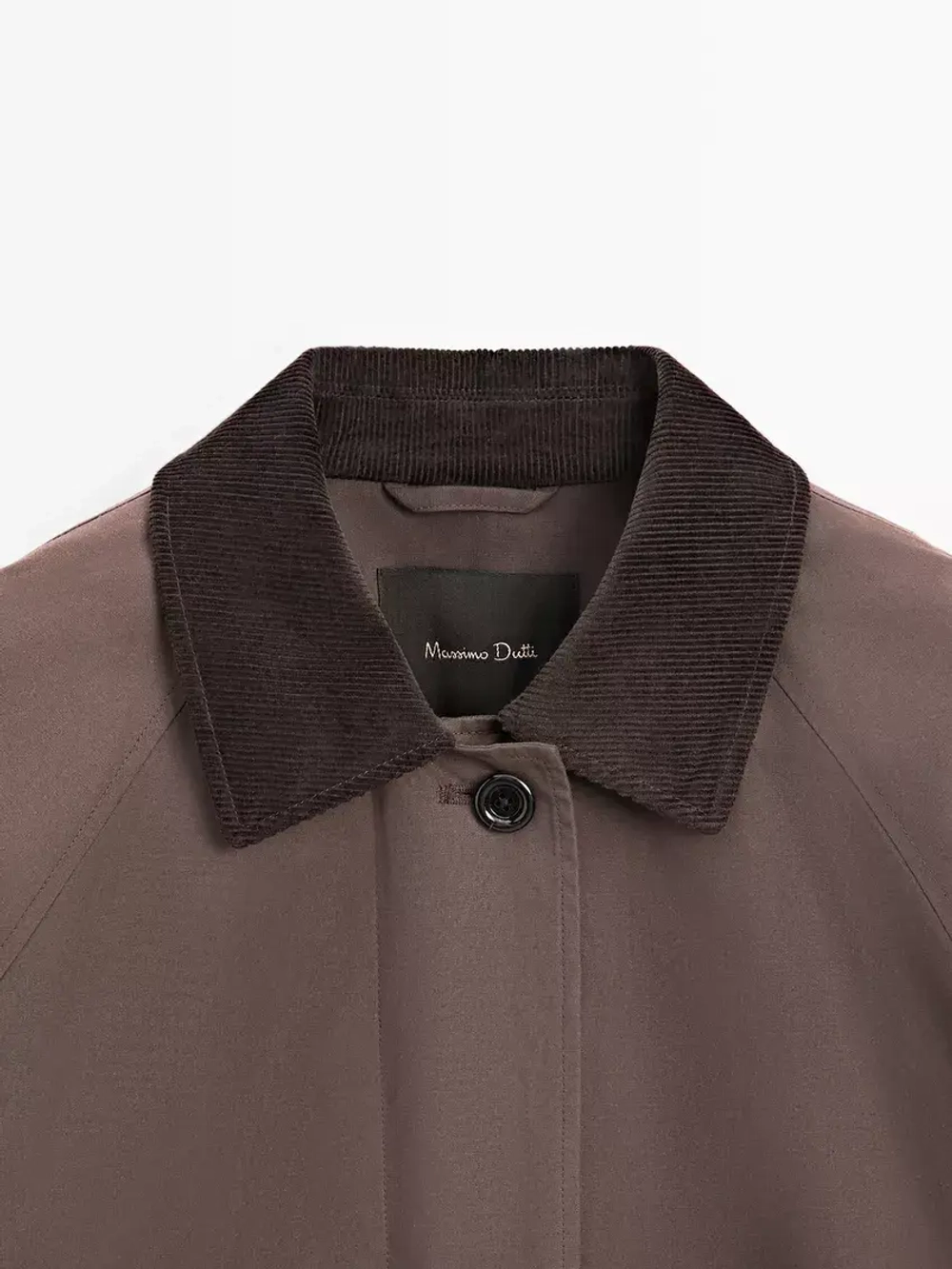 Massimo Dutti Длинная парка с вощеным покрытием и вельветовыми деталями, коричневый