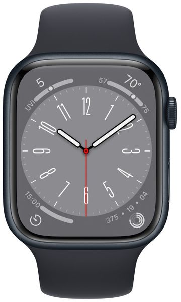 Умные часы Apple Watch Series 8 41 мм из алюминия цвета «тёмная ночь», спортивный ремешок «тёмная ночь» (S/M 130–180mm)