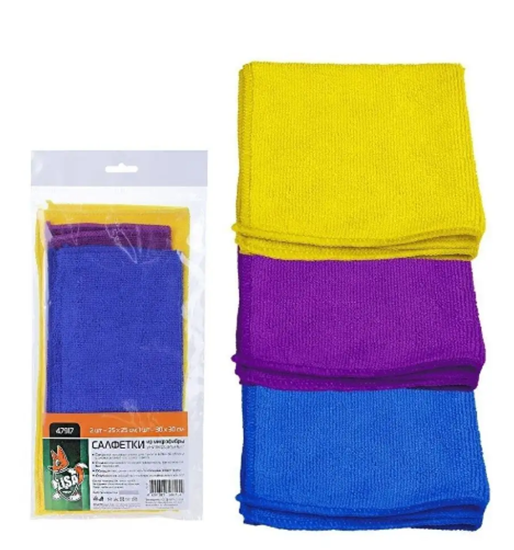 Салфетка микрофибра "Li-Sa" ( 3шт) (европодвес) (2*25х25см/1*30х30см) 47917