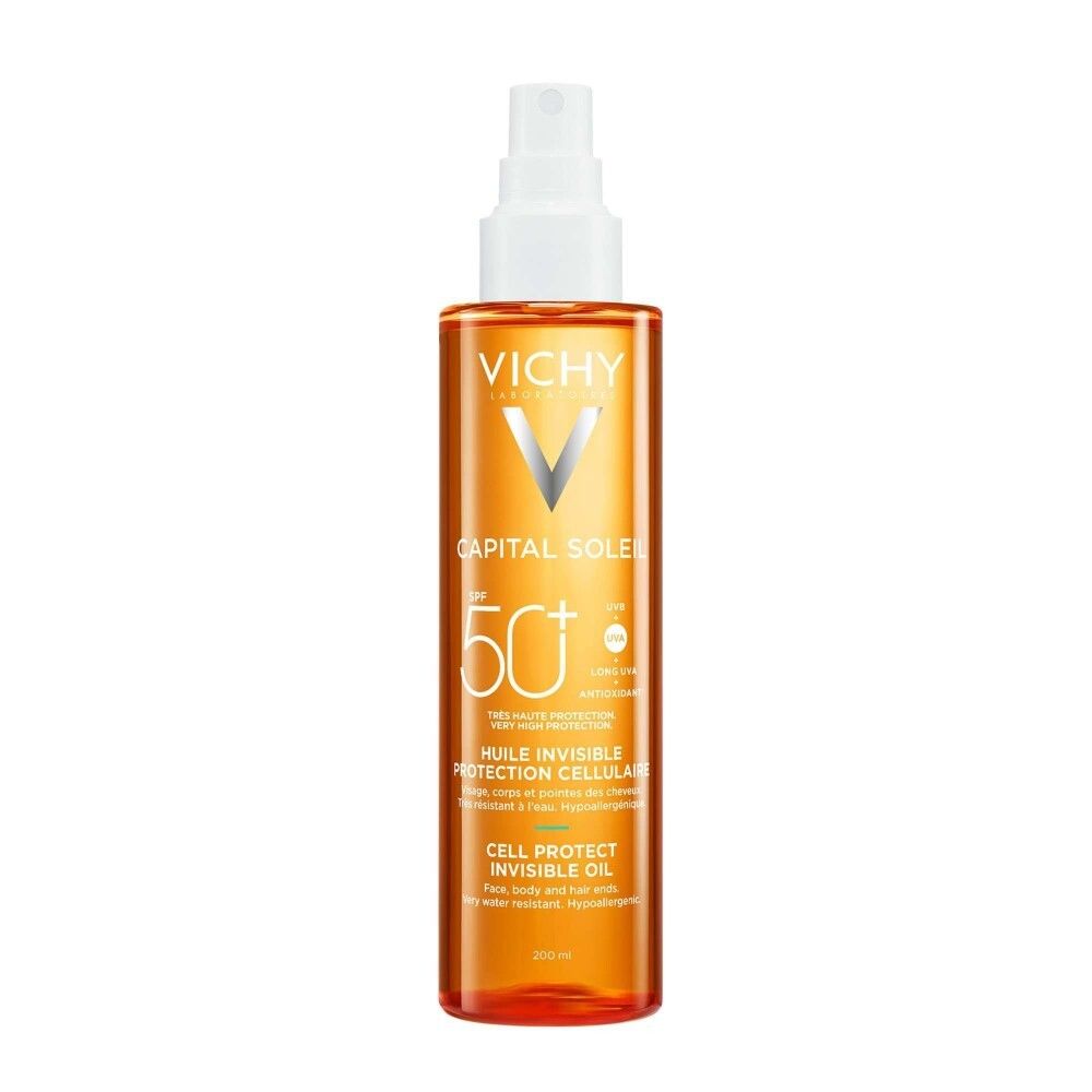 Vichy Capital Soleil Cell Protect Invisible Oil Солнцезащитное увлажняющее масло SPF 50+, 200 мл