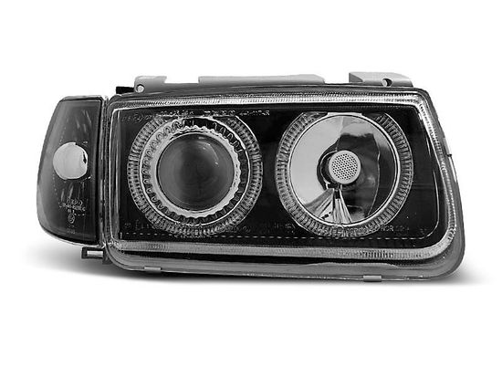 Передние фары VW Polo 3 6N angel eyes black