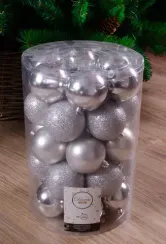 Набор пластиковых шаров Женева 80 мм, серебро, 34 шт, Kaemingk (023305)