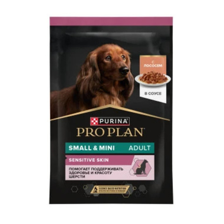 Purina Pro Plan д/чувств. пищевар. взросл. собак мин. и мал. пород, кус./соус, лосось, 85 г