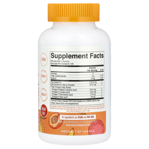 MaryRuth's, омега 3-6-7-9, жевательные таблетки, со вкусом персика, манго и абрикоса, 120 жевательных таблеток