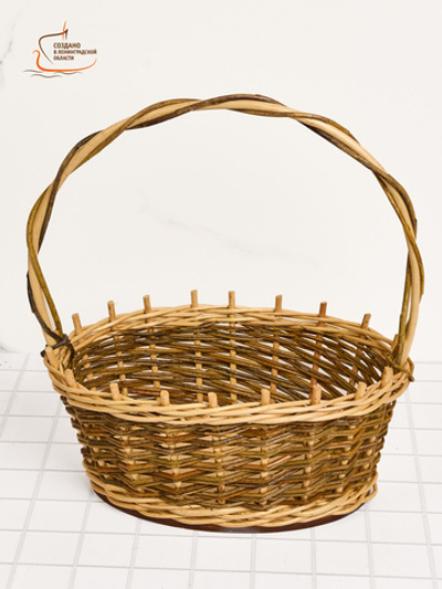 Корзинка овальная подарочная, арт. O270GR, 27х19х10 см, высота с ручкой 34 см